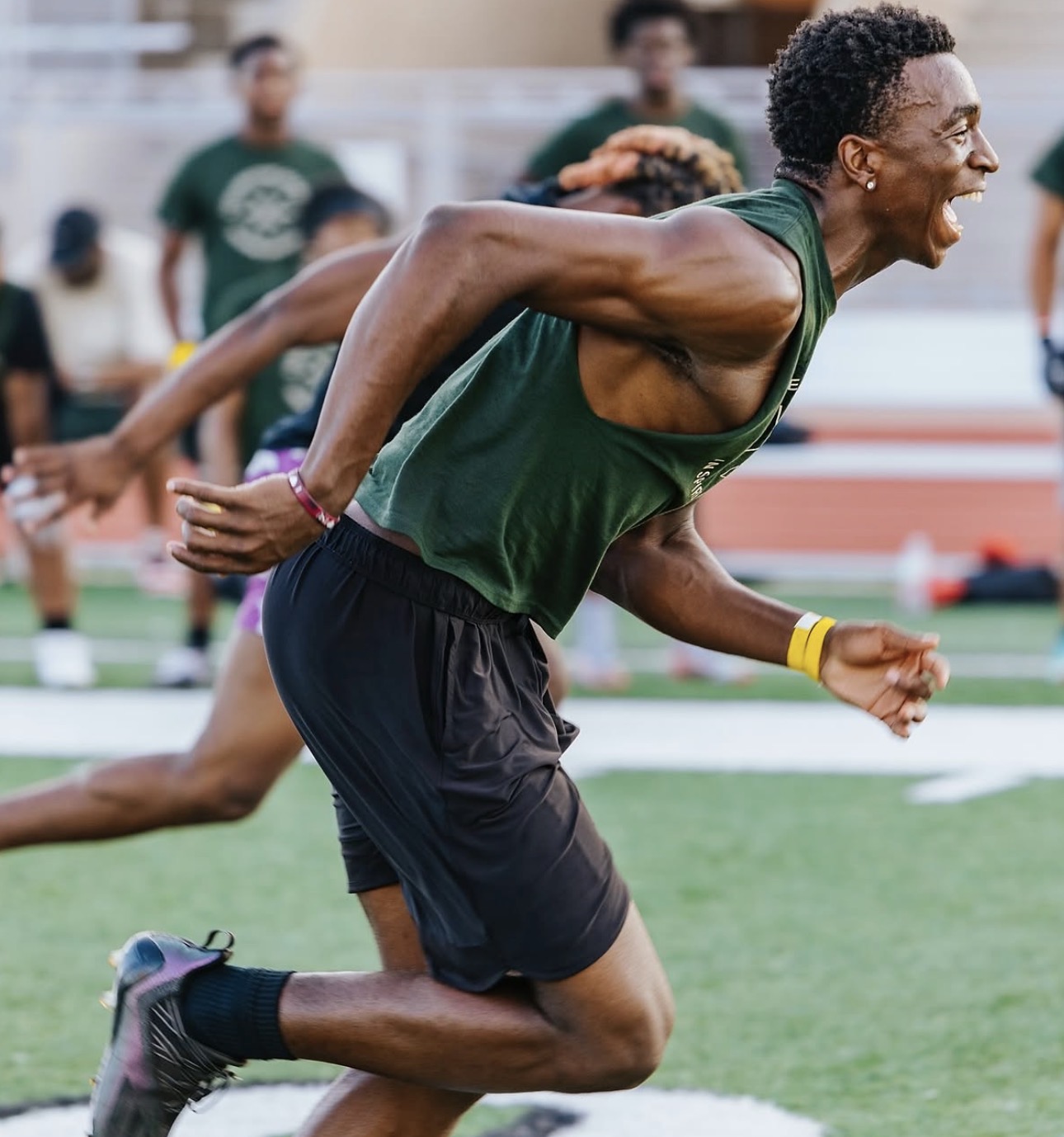 Athlete sprinting with joy